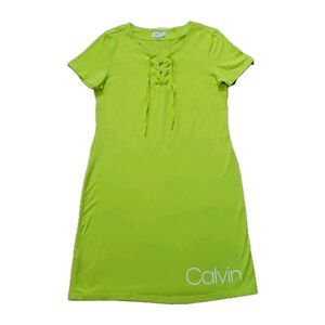 Calvin Klein Women's Essential Relaxed Midi Logo T-Shirt Dress Limade Green Med